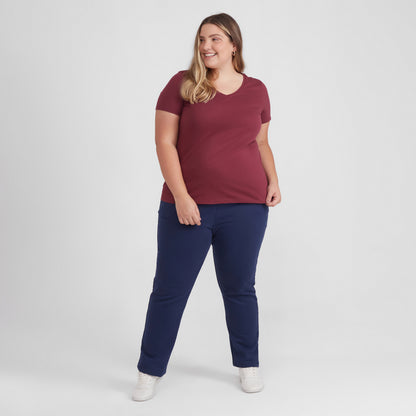 Camiseta Babylook Algodão Premium Gola V Plus Feminina - Vermelho Vinho