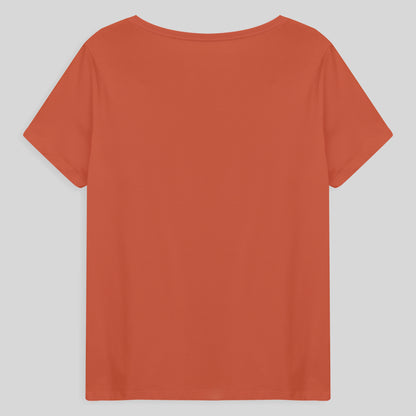 Camiseta Babylook Algodão Premium Gola V Plus Feminina - Laranja Coral
