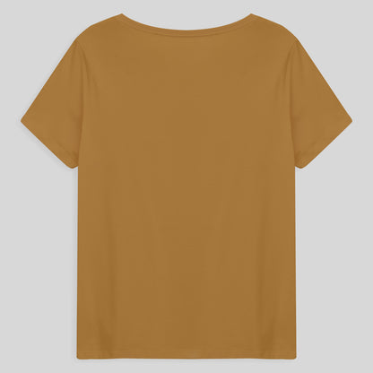 Camiseta Babylook Algodão Premium Gola V Plus Feminina - Ocre