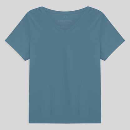 Camiseta Babylook Algodão Premium Gola V Plus Feminina - Azul Celeste
