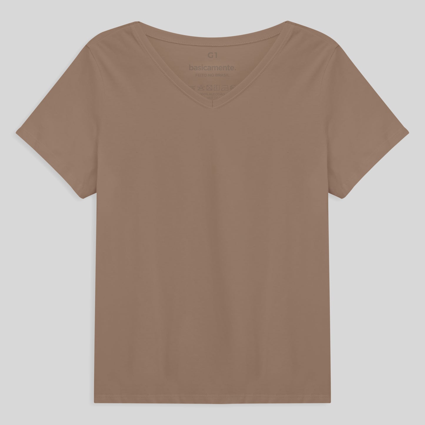 Camiseta Babylook Algodão Premium Gola V Plus Feminina - Bege Claro