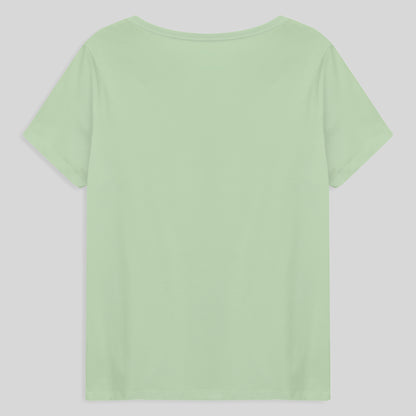 Camiseta Babylook Algodão Premium Gola V Plus Feminina - Verde Menta