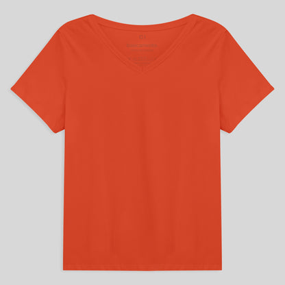 Camiseta Babylook Algodão Premium Gola V Plus Feminina - Laranja