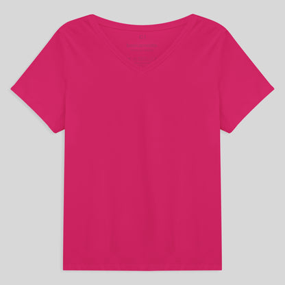 Camiseta Babylook Algodão Premium Gola V Plus Feminina - Pink