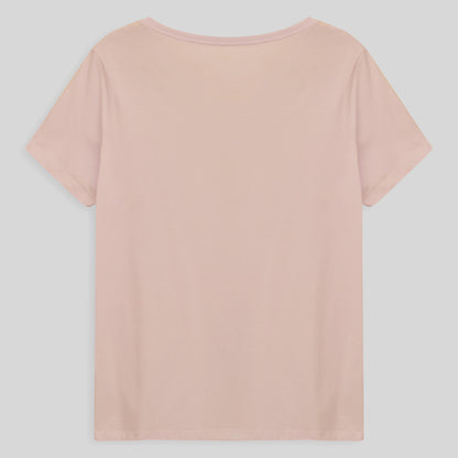 Camiseta Babylook Algodão Premium Gola V Plus Feminina - Rosa Pastel
