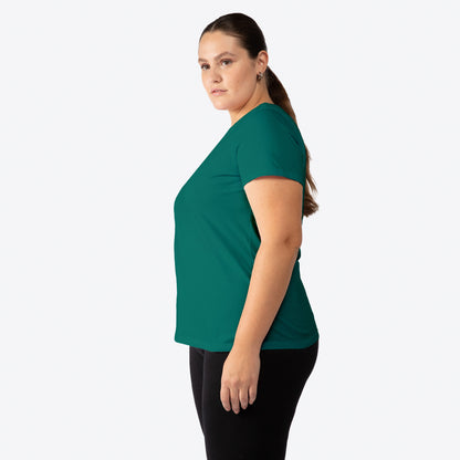 Camiseta Babylook Algodão Premium Gola V Plus Feminina - Verde Lago