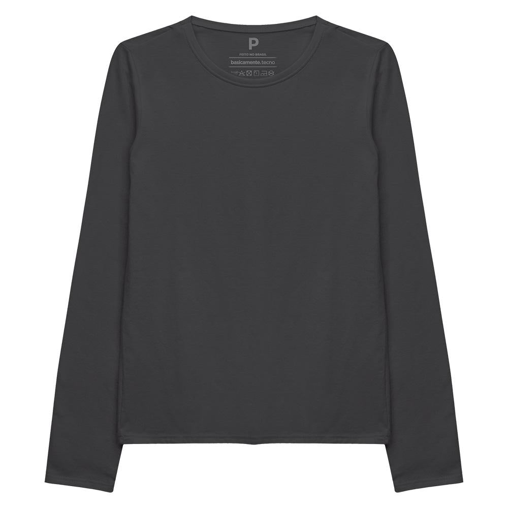 Camiseta Slim Manga Longa Feminina - Cinza Ardósia