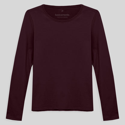 Camiseta Slim Manga Longa Feminina - Vermelho Vinho