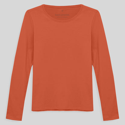 Camiseta Slim Manga Longa Feminina - Laranja Coral