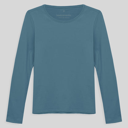 Camiseta Slim Manga Longa Feminina - Azul Celeste