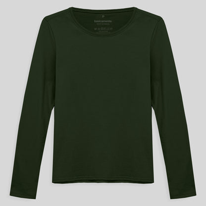 Camiseta Slim Manga Longa Feminina - Verde Selva