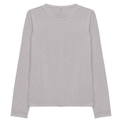 Camiseta Slim Manga Longa Feminina - Cinza Areia