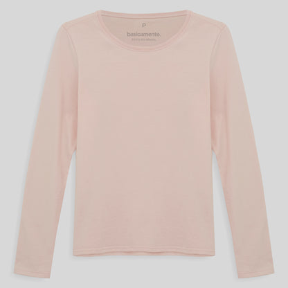 Camiseta Slim Manga Longa Feminina - Rosa Pastel