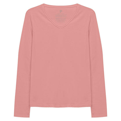 Camiseta Babylook Algodão Premium Manga Longa Gola V Feminina - Rose