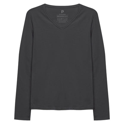 Camiseta Babylook Algodão Premium Manga Longa Gola V Feminina - Cinza Ardósia