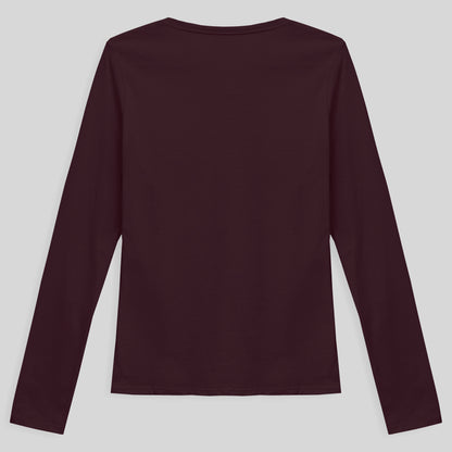 Camiseta Babylook Algodão Premium Manga Longa Gola V Feminina - Vermelho Vinho