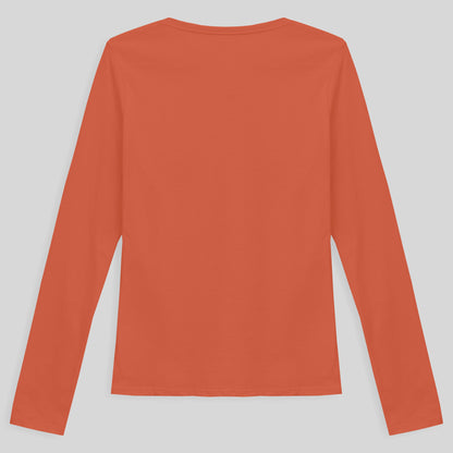 Camiseta Babylook Algodão Premium Manga Longa Gola V Feminina - Laranja Coral