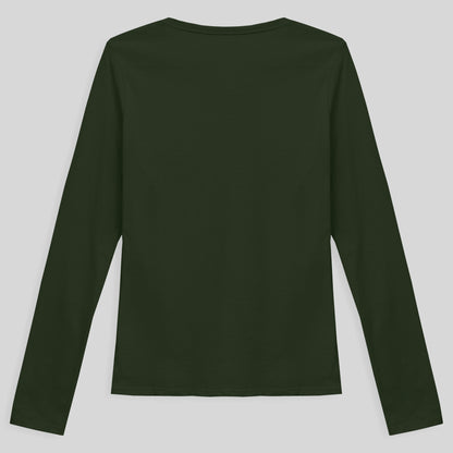 Camiseta Babylook Algodão Premium Manga Longa Gola V Feminina - Verde Selva
