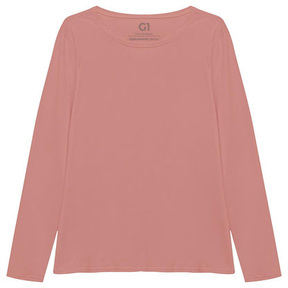 Camiseta Babylook Algodão Premium Manga Longa Gola C Plus Feminina - Rose