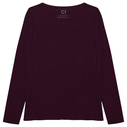 Camiseta Babylook Algodão Premium Manga Longa Gola C Plus Feminina - Wine