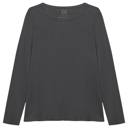 Camiseta Babylook Algodão Premium Manga Longa Gola C Plus Feminina - Cinza Ardósia