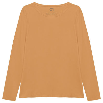 Camiseta Babylook Algodão Premium Manga Longa Gola C Plus Feminina - Amarelo Mostarda