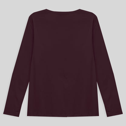 Camiseta Babylook Algodão Premium Manga Longa Gola C Plus Feminina - Vermelho Vinho