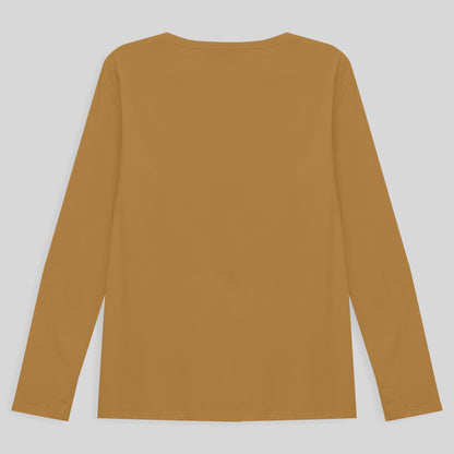Camiseta Babylook Algodão Premium Manga Longa Gola C Plus Feminina - Ocre