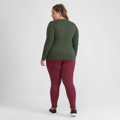 Camiseta Babylook Algodão Premium Manga Longa Gola C Plus Feminina - Verde Selva