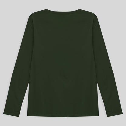 Camiseta Babylook Algodão Premium Manga Longa Gola C Plus Feminina - Verde Selva