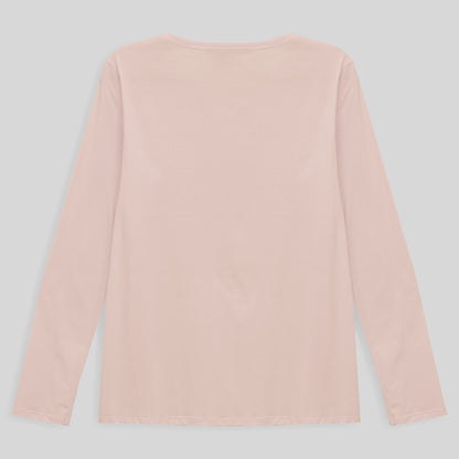Camiseta Babylook Algodão Premium Manga Longa Gola C Plus Feminina - Rosa Pastel