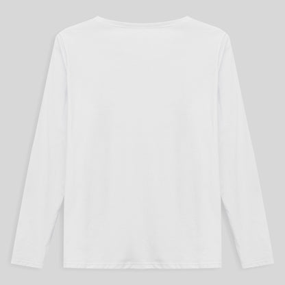 Camiseta Slim Gola V Manga Longa Plus Feminina - Branco