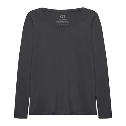 Camiseta Slim Gola V Manga Longa Plus Feminina - Cinza Ardósia