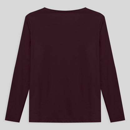 Camiseta Slim Gola V Manga Longa Plus Feminina - Vermelho Vinho