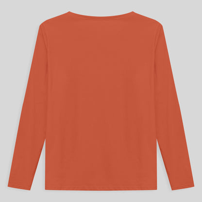 Camiseta Slim Gola V Manga Longa Plus Feminina - Laranja Coral