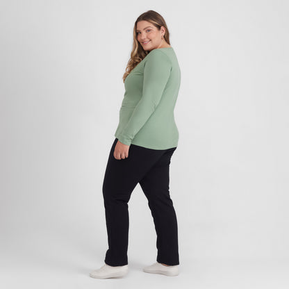 Camiseta Slim Gola V Manga Longa Plus Feminina - Verde Jade