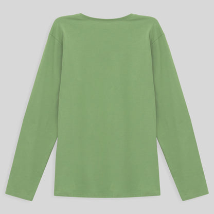 Camiseta Slim Gola V Manga Longa Plus Feminina - Verde Jade