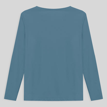 Camiseta Slim Gola V Manga Longa Plus Feminina - Azul Celeste