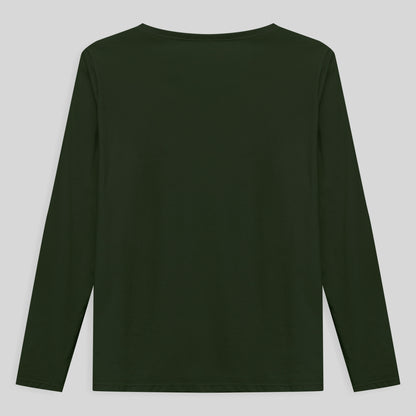 Camiseta Slim Gola V Manga Longa Plus Feminina - Verde Selva