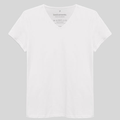 Camiseta Básica Gola V Feminina - Branco