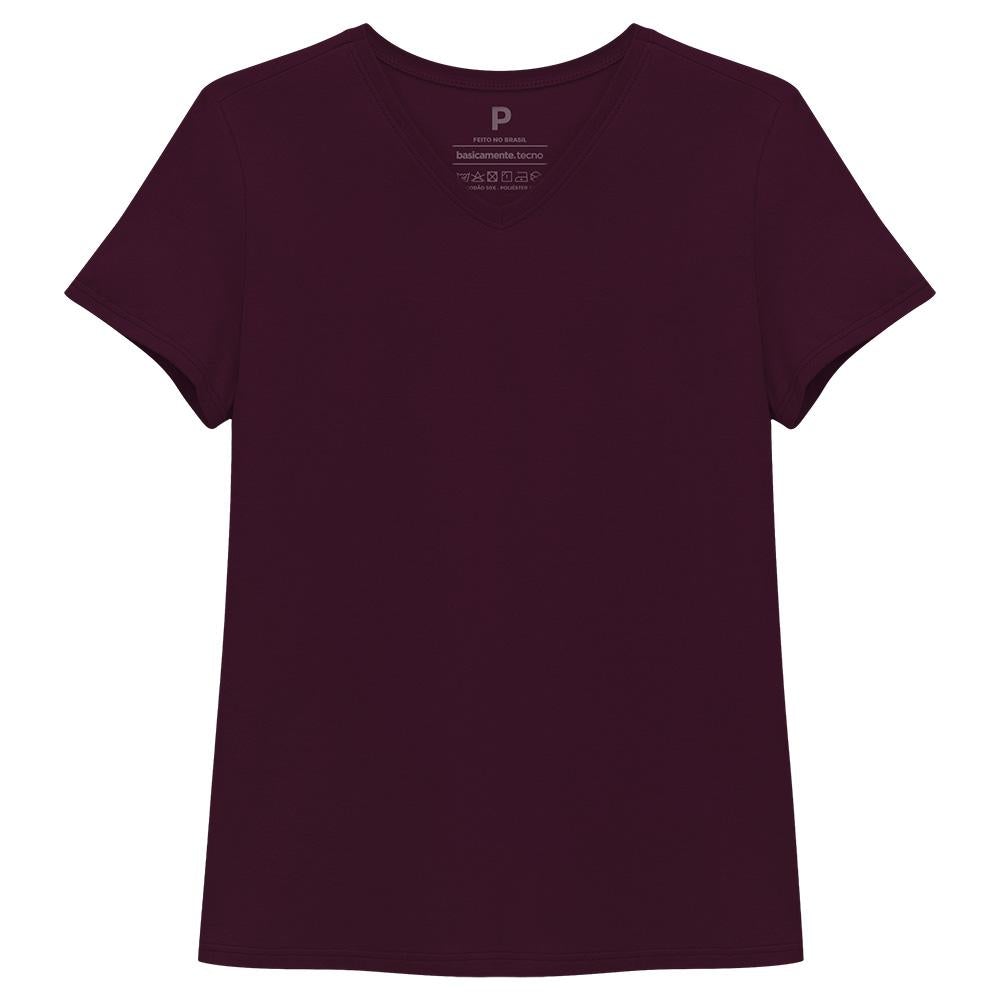 Camiseta Básica Gola V Feminina - Wine