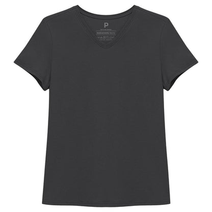 Camiseta Básica Gola V Feminina - Cinza Ardósia