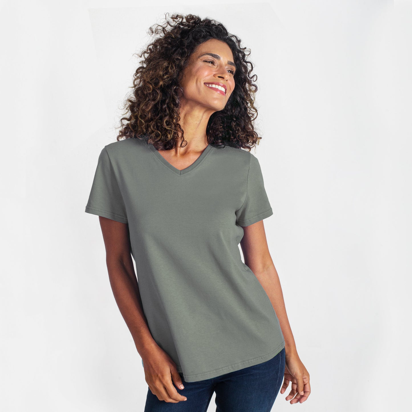 Camiseta Básica Gola V Feminina - Verde Militar