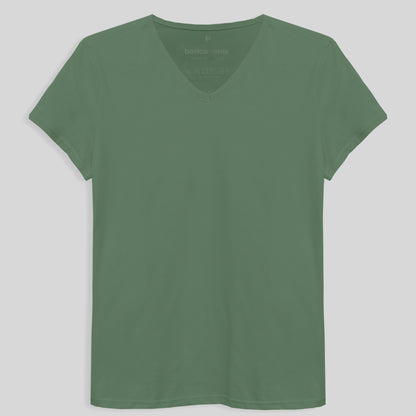 Camiseta Básica Gola V Feminina - Verde Oliva