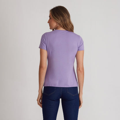 Camiseta Básica Gola V Feminina - Lilás
