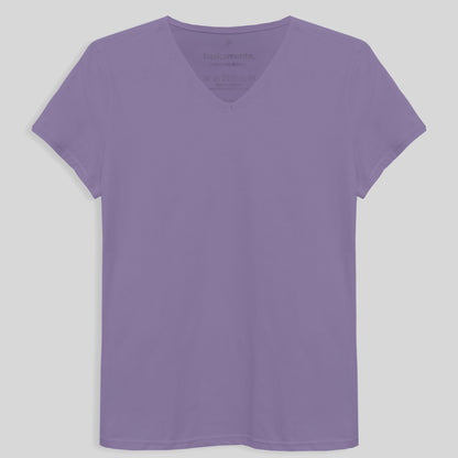 Camiseta Básica Gola V Feminina - Lilás