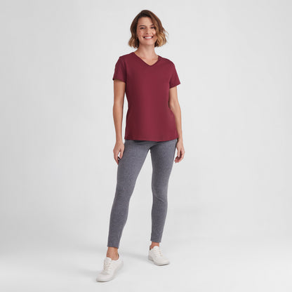 Camiseta Básica Gola V Feminina - Vermelho Vinho