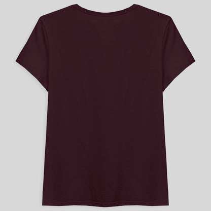 Camiseta Básica Gola V Feminina - Vermelho Vinho