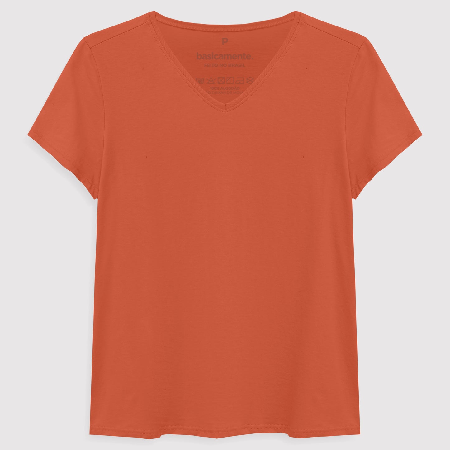 Camiseta Básica Gola V Feminina - Laranja Coral