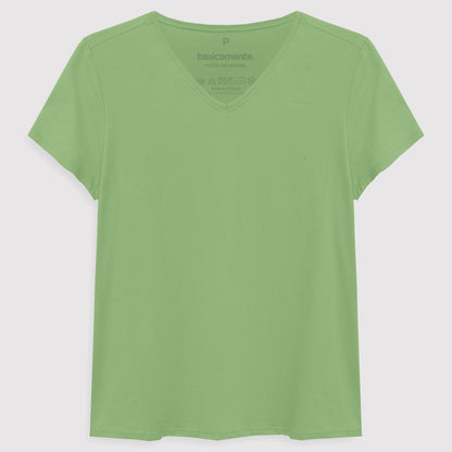 Camiseta Básica Gola V Feminina - Verde Jade